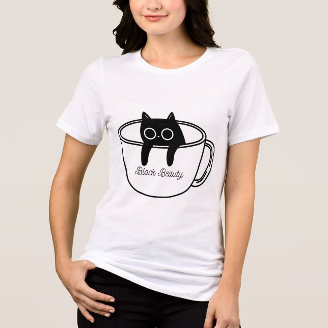 Black Beauty Cute Coffee Cup Graphic T-Shirt (Frente)