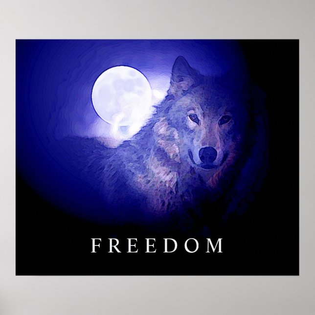 Black Blue Night Wolf Head Fulmoon Poster (Frente)