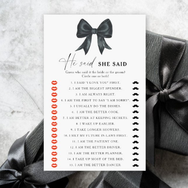 Black bow bridal shower He said she said game (Criador carregado)