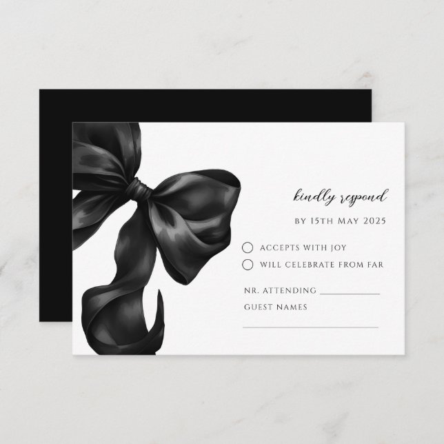 Black Bow RSVP Response Card (Frente/Verso)