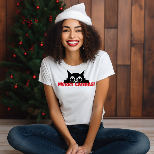 Black Cat Amantes de Natal engraçados T-Shirt