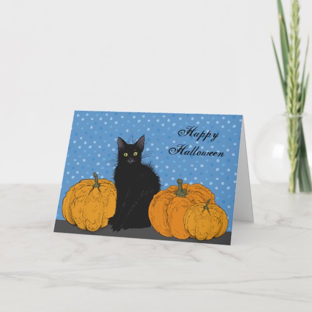 Black Cat e Pumpkins - Cartão de Halloween (Frente)