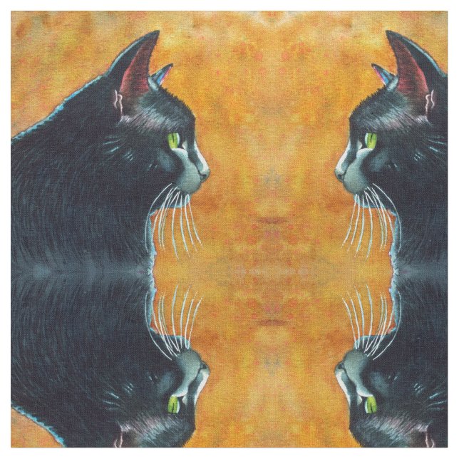 Black Cat in Profile Tecido por Rachel M Brown (Detalhe)