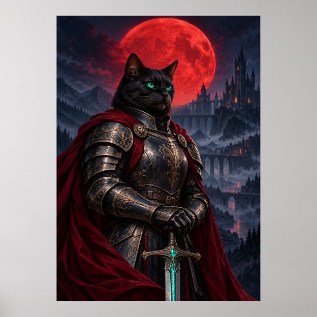 Black Cat Knight Dark Fantasy Art Poster (Frente)