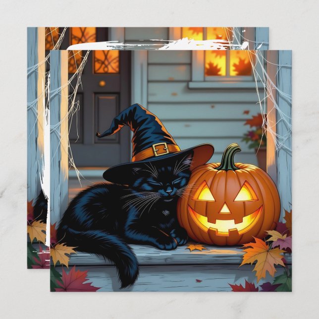 Black Cat Napping Pumpkin Halloween Personalizado (Frente/Verso)