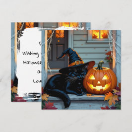 Black Cat Napping Pumpkin Halloween Personalizado