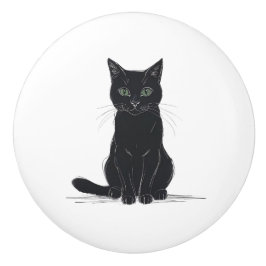 Black cat on white background door pull