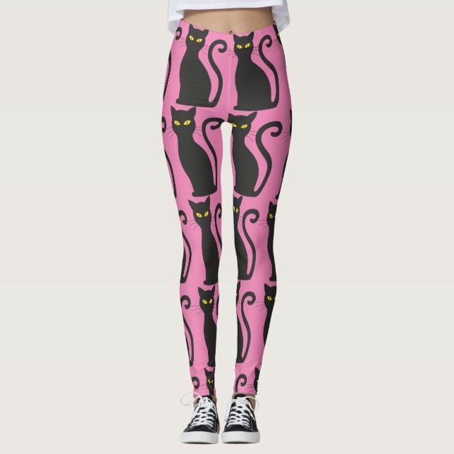 BLACK CAT PINK YOGA PANTS LEGGINGS (Frente)