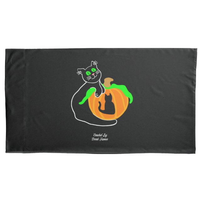 Black Cat Pumpkin King Size Pillowcase (Frente)