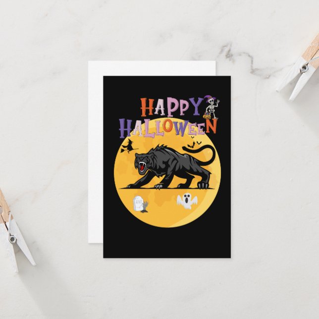 black cougar on halloween night invitation card (Frente/Verso In Situ)