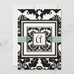 Black Damask Aqua Trim Heart Convites de Casamento