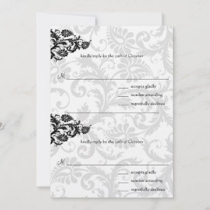 Black Damask Plum Hearts RSVP Wedding Convite