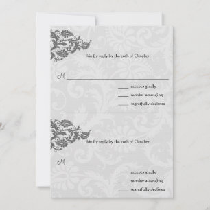 Black Damask Plum Hearts RSVP Wedding Convite