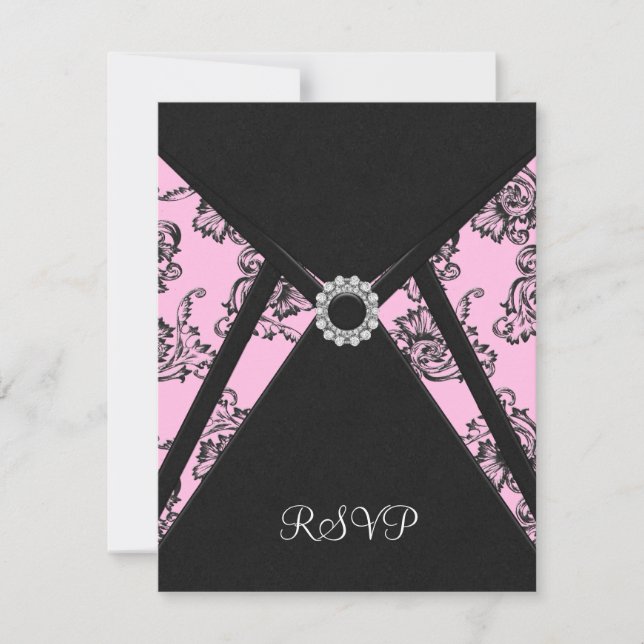 Black Damask Rosa Elegante Black RSVP (Frente)
