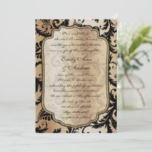 Black Damask Swirls Convite Para Casamento