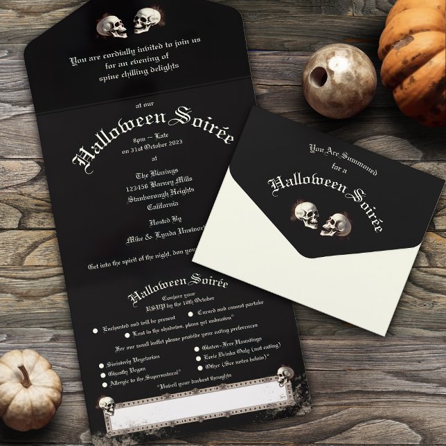 Black Death Dancing Skeletons Halloween (Enter the realm of Halloween's macabre delight with our Dance Macabre - Dancing Skeletons invite.)