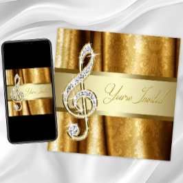 Black Dourado Music Treble Clef Convites Considera