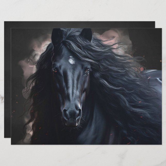 Black Friesian Horse Scrapbook Paper (Frente/Verso)