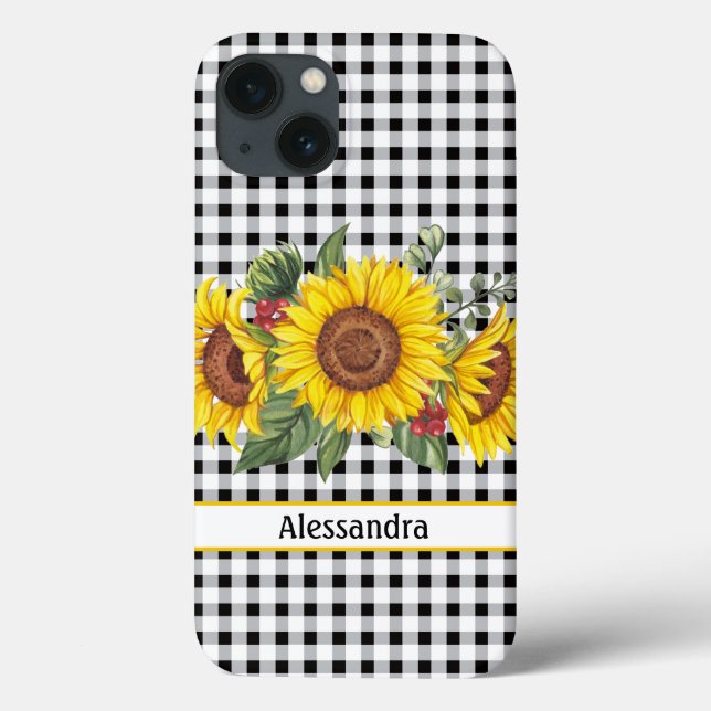 Black Gingham Sunflower Personalizado (Verso)