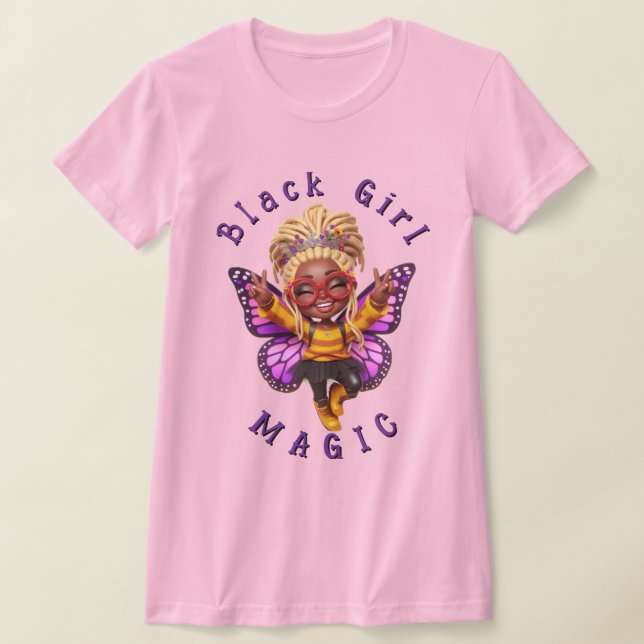 Black Girl Magic Butterfly Fairy Pink T-Shirt (Postura )