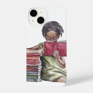 Black Girl Reading Books Illustration