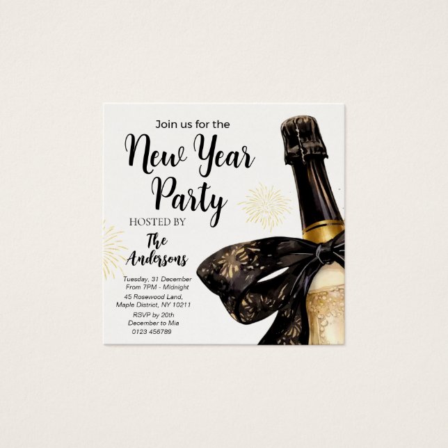 Black Gold Champagne Cheers New Years Eve Party (Frente)