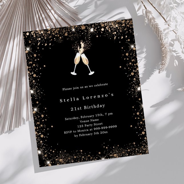 Black gold glitter cheers birthday invitation (Criador carregado)