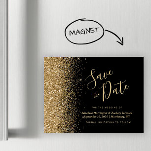 Black Gold Glitter Ímã de Casamento Salve a Data