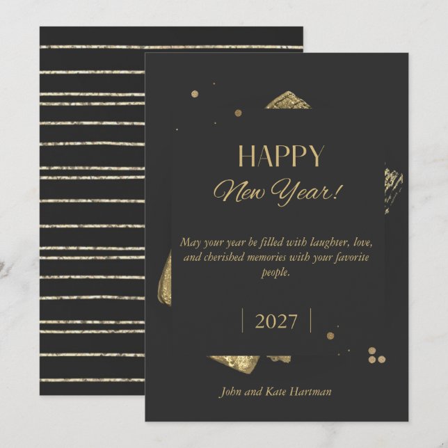 Black & Gold Happy New Year  (Frente/Verso)