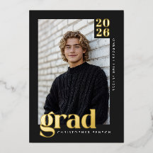 Black Gold Modern 4 Photo Graduation Foil