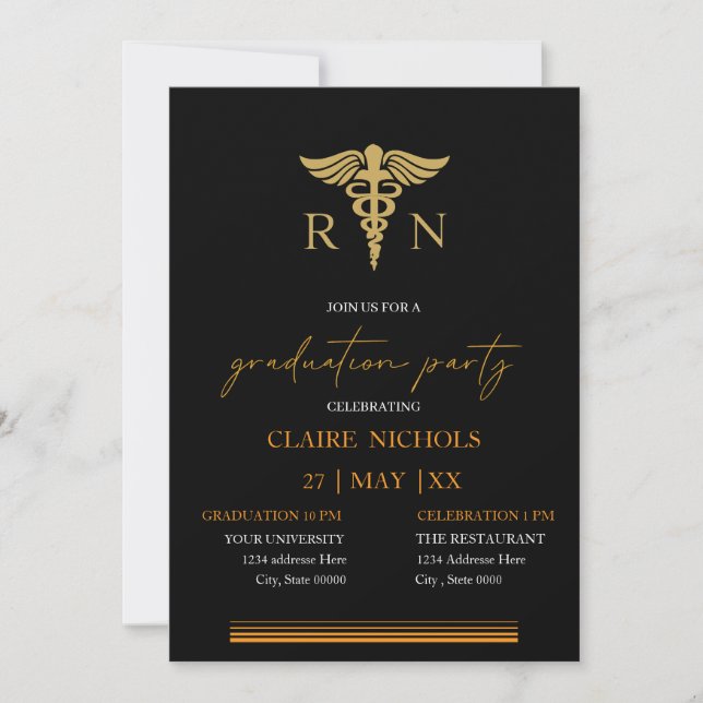 Black Gold Nurse graduation party neutral gender  (Frente)