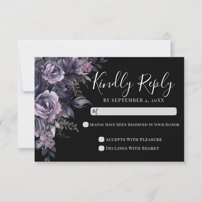 Black Gothic Wedding RSVP Card (Frente)