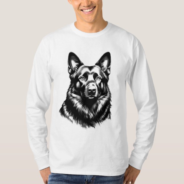 Black GSD Portrait Long Sleeve T-Shirt (Frente)
