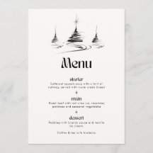 Black Hand Drawn Trees Christmas Dinner Menu Card 