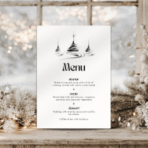 Black Hand Drawn Trees Christmas Dinner Menu Card 