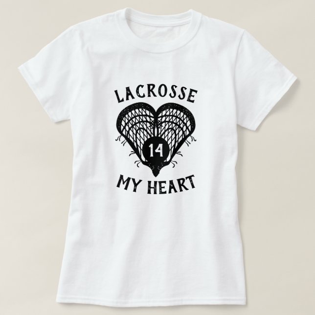Black Lacrosse My Heart T-Shirt (Frente do Design)