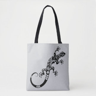 Black Lizard Gray Tote Bag – Reptile Art Design