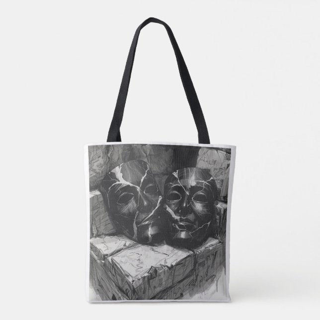 Black Marble Theatre Masks - Dark Aesthetic Tote B (Verso)