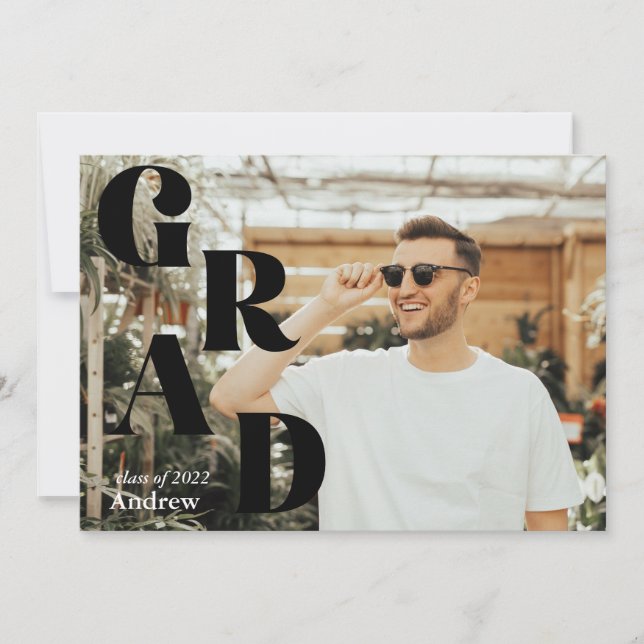 Black Modern Graduation Announcement Grad Party (Frente)