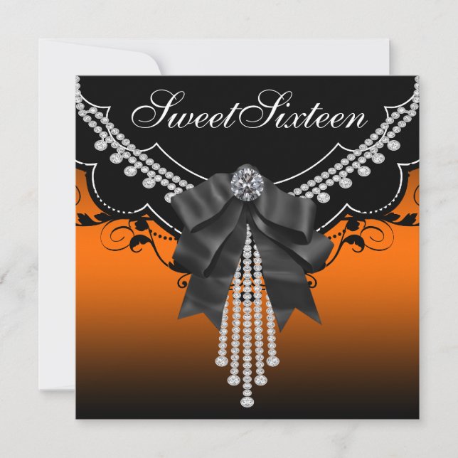 Black Orange Sweet Dezesseis Convites de festas (Frente)