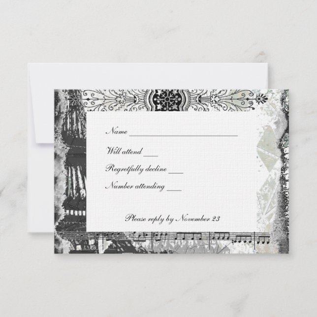Black Paris Eiffel Tower Music rsvp com envelope (Frente)