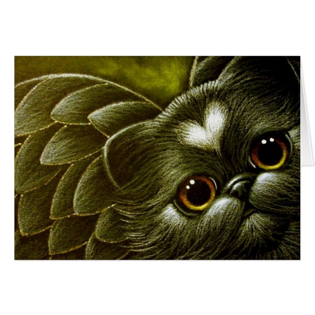 Black Persian Angel Cat com Cartão Personalizado d (Frente Horizontal)