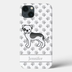 Black Piebald American Bulldog Cartoon Dog & Name