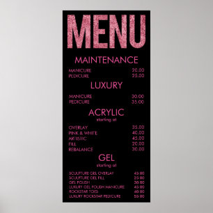 Black & Pink Glitter Salon Menu Wall Poster