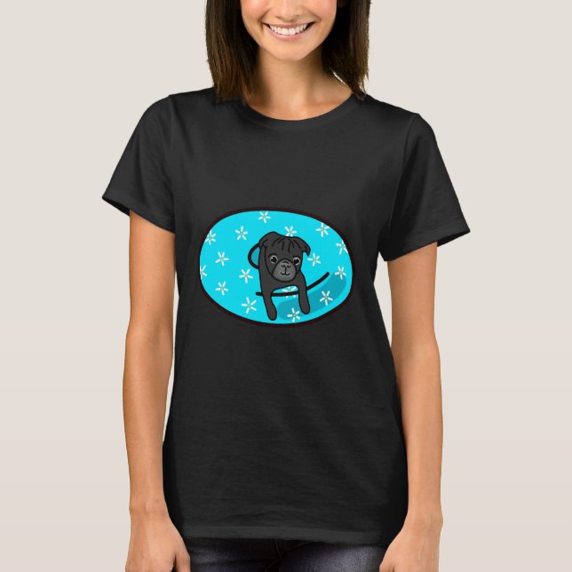 Black Pug in Blue Inner Tube Classic T-Shirt 818 (Frente)