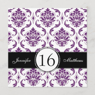 Black Purple Damask Doce Dezesseis Convites