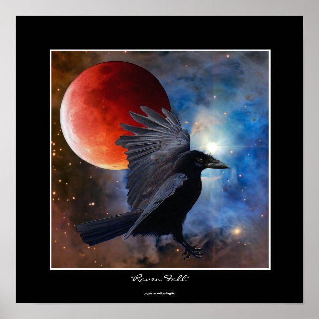 BLACK RAVEN & ECLIPSING MOON Fantasy Art Poster (Frente)