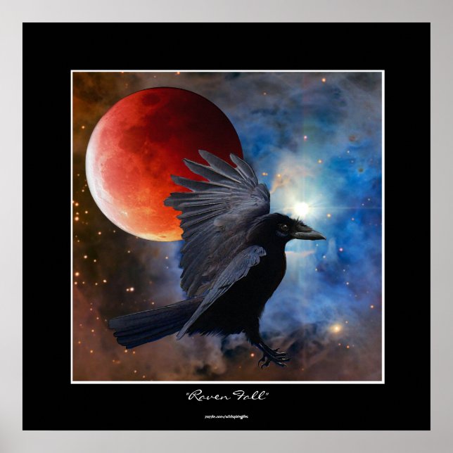 BLACK RAVEN & ECLIPSING MOON Fantasy Art Poster (Frente)
