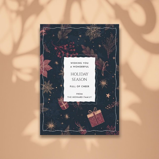 Black Red Floral Whimsical Watercolor Holiday Card (Criador carregado)