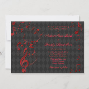 Black Red Harlequin Music Notes Convite para Casam